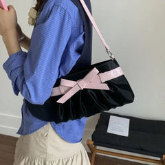 Lunivop Korean Hot Girl Bow Studded Handbag Women Simple Design Sweet Shoulder Bag Ladies Elegant Fashion Underarm Purse Y2k Aesthetic
