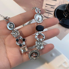 Lunivop Sweet Cool Metal Button Necklace Vintage Steampunk Y2K Clavicle Chains Choker Neck Gothic Grunge Women Men Jewelry Accessories