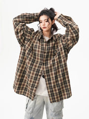 Lunivop Bf Harajuku Plaid Shirts Women Loose Oversize Hip Hop Streetwear Blouse Long Sleeve Vintage American Fall New Female Tops