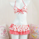 Lunivop Japanese New Seaside Vacation Sets Swimwears Sweet Lovely Slim Print Swimsuit Sexy Bow Strawberry Casual Women Clothing