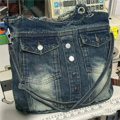 Lunivop Hot Girls Denim Shoulder Bags Women Harajuku Aesthetic Chain Pocket Y2k Handbag Female Vintage Underarm Crossbody Bag
