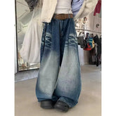 Lunivop Women's Retro Wide Leg Baggy Casual Denim Trouser Harajuku Washed High Waist Loose Jeans 2024 Autumn Blue 2000s Pants