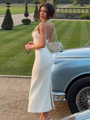 Lunivop Halter V Neck Backless Split Dress Women's Fashion Bodycon Sleeveless Sexy Long Dress Autumn New Slinky Waist Vest Dress