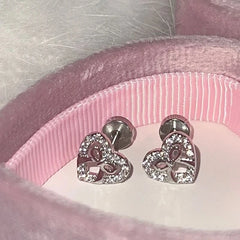 Lunivop Gothic Cute Dream Fairy Silver Color Bowknot Heart Stud Earrings For Egirl Y2K EMO 2000s Harajuku Goth Sweet Jewelry Accessories