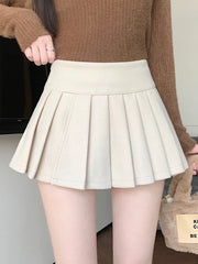 Lunivop Retro Faux Woolen Pleated Skirt Women Sweet Slim Sexy Mini A Line Skirts Preppy Style High Waist Fall Winter Korean Skirt