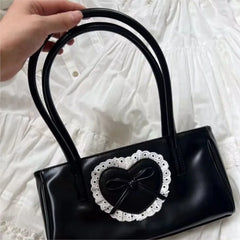Lunivop Lolita Heart White Underarm Bag Women Harajuku Lace Leather Y2k Shoulder Bags Purse Female Fairycore Aesthetic Handbag