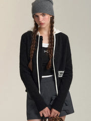 Lunivop Vintage Streetwear Hooded Cardigan Women Long Sleeve Hollow Out Patchwork Knitted Sweaters American Retro Lace Up Lace Tops