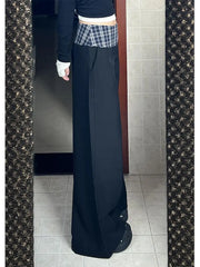 Lunivop New Arrival Spliced High Waist Plaid Long Loose Pants Casual American Vintage Punk All Match Pant Summer Baggy Wide Leg Trousers
