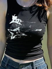 Lunivop Guitar Print Sleeveless Tank Top Y2K Casual Ribbed Women Grunge Crop Top Harajuku Fashion Vest Tee 90s Street Outfits