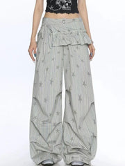 Lunivop Stars Print Y2K Cargo Pant Women Vintage Streetwear Loose High Waist Design Trousers Hip Hop Retro American Casual Wide Leg Pant
