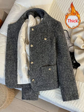 Lunivop Vintage Faux Woolen Coat Women Warm Winter Thick Long Sleeve Gray Cotton Jacket Female Retro O Neck Pockets Casual Tops New