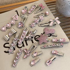 Lunivop Y2K Pink Rhinestone Butterfly Bow Star Heart Hairpins Barrettes Women Korean Fashion Kpop Hair Clip Accessories