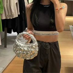Lunivop Retro Silver Hand Bag Purse Women Hot Girls Handle Folds Chic Mini Hobos Bags Ladies Vintage Casual Y2k Bag Aesthetic