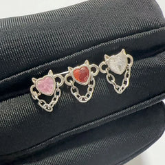 Lunivop 1pc Zircon Love Heart Chain Lip Stud Ins Fashion Silver Color Stainless Steel Lip Labret Piercing Cartilage Earring Body Jewelry