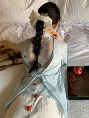 Lunivop Back Lace Hollow Out Shirt Women Elegant Fashion Long Sleeve Design Blouse Korean Sweet Slim Sexy Patchwork Lady White Tops