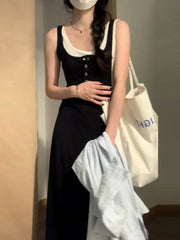 Lunivop Bla Contrast Color ter Dr Women's Early Spring ature High-End Waist-Cinching Slimming Long Dr Ele