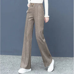 Lunivop Thick Wool Blend Straight Pants Korean style Woolen Wide Leg Pants Womens Winter Casual New High Waist Loose Trousers