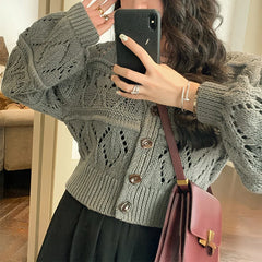 Lunivop Long Sleeve Pointelle Knit Top Women Sweater Cardigan Sheer Button-up Sweater Jacket blusas para mujer Vacation Boho Outfit