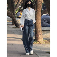 Lunivop Women's High-Waisted Wide Leg Jeans American Retro New Trendy Plus Size Loose Slimming Casual Straight Flared Trousers