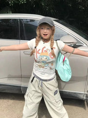 Lunivop Sexy T Shirts Women Cartoon Printed Short Sleeve Slim Y2k Crop Tops Summer Fashion Stretch Female Tshirt Casual