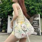 Lunivop Hot Girl Rivet Y2k Underarm Bag Purse Women Sweet Gradient Rainbow Shoulder Bags Ladies Retro Messenger Bag Aesthetic
