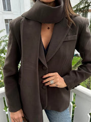 Lunivop Woolen Suit Collar Coats With Scarf Women Elegant Solid Single Breasted Coat Female Autumn Winter Chic High Street Outwear Tops