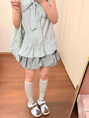 Lunivop Summer New Elegant Striped Halter Sleeveless Shirts Women+ Y2k Fashion High Waist Floral Bud Skirts Two Piece Sets