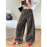 Lunivop Korean Leopard Print Y2k Jeans Women 2024 Casual High Waisted Baggy Wide Leg Denim Pants Fashion Streetwear Retro Straight Jeans