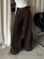Lunivop Vintage Brown Wide Leg Jeans Women Y2k High Street Baggy Denim Trousers Grunge Hip Hop American Retro Oversized Jeans