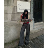 Lunivop Autumn New Fashion Spicy Girl Casual Stripe Waist Loose Wide Leg Pant Fake two pieces Women Trend Y2K Leisure Outfits Pants