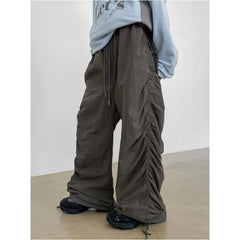 Lunivop Y2K Design Folds Wide Leg Trousers Women Gothic High Waist Drawstring Full Pants Fashion Baggy Casual Grey Streetwear Clothes