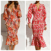 Lunivop New In Summer Women's Dress Lantern Sleeve Printed Evening Women Dress Elegant Party Long Formal Occasion Dresses for Women