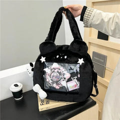 Lunivop Plush Transparent Black Ita Bag Women Autumn Winter Harajuku Shoulder Crossbody Bags Girls Large Capacity Itabag Handbag