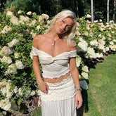 Lunivop Off The Shoulder Sleeveless Cross Ruffles Women'S Tops Tshirts Solid Slim Summer Streetwear Fashion Casual Clothing