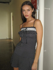 Lunivop Print Polka Dot Lace Up Women Dress Patchwork Spaghetti Strap Lace Dress Female Summer Skinny Vacation Party Club Dress