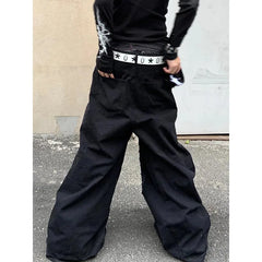 Lunivop Women Black Jeans Hip-hop Fashion Vintage Streetwear Y2K Wide Leg Jean High Waist Winter Female Trouser Baggy Denim Pants