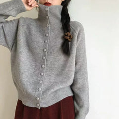 Lunivop High Neck Button Down Cardigan Women Long Sleeve Knitted Sweater Jacket Cozy Knitwear Teen-girl Fall Winter Basic Chic Knitwear