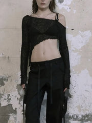 Lunivop Slash Neck Women Sexy Slim Irregular Solid Tees Off Shlouder See Through Vintage T-Shirt Y2k Harajuku Female Crop Top Streetwear