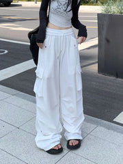 Lunivop Women Y2K White Cargo Pants Streetwear Harajuku Straight Trousers Vintage High Waist American Hip Hop Pockets Casual Pants