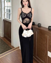 Lunivop Woman Dress Sleeveless Hollow Out Sexy Elegant Slim Split Lace Patchwork V Neck Backless Party Dresses Female Fashion