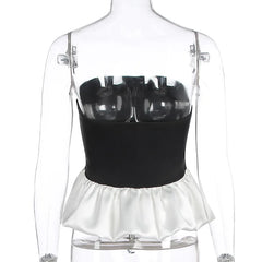 Lunivop Fashion Women Sleeveless Strapless Tank Tops Patchwork Color Puff Party Club Shirt For Cocktail Elegant Top