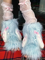 Lunivop Japanese Kawaii Rabbit Ears Women's Socks Sweet Y2k Aesthetic Cute Bow Sock Casual Fluffy Streetwear Harajuku Fur Leg Warmers