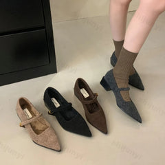 Lunivop Fashion Pointed Toe Fleece Flet Ballet Shoes Woman Autumn Winter Warm Wool Mary Jane Shoes Ladies Elegant Plush Pumps
