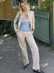 Lunivop Knitted Deep V-neck Bow Women Crop Top Blue Patchwork Spaghetti Strap Tank Top Female Spring Slim Casual Streetwear 2024