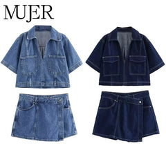 Lunivop Blue Denim Shirt Woman Short Sleeve Cropped Shirt Women Summer Short Tops Woman Streetwear Y2k Stylish Women's Blouses