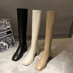 Lunivop High Boots Women British Style Elegant Slim Long Boots New Fashion Back Zipper Knight Knee High Boots Thick Heel Botas De Mujer