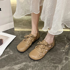 Lunivop Retro Fashion Hollow Out Breathable Soft Sole Women's Shoes New PU Lace Up Comfortable Flat Bottom Casual Shoes for Women