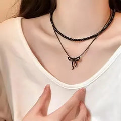 Lunivop New Light Luxury Necklace Butterfly Knot Pendant Women Handmade Beads High Quality Personalized Design Dark Style Stacked Neck