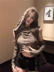 Lunivop Waste soil style Vintage Tops Sleeveless With Hoody Y2k Retro Crop Top Streetwear 2000S broken vest with hooded undershirt