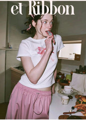 Lunivop South Korea's original niche design 2024 summer Spice girls short top bow round neck short-sleeved T-shirt sweet and spicy girl